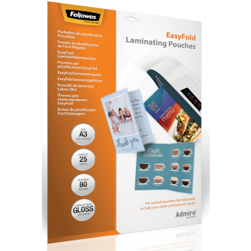 Fellowes lamineerhoes Admire Easyfold ft A3, 160 micron (2 x 80 micron), pak van 25 stuks