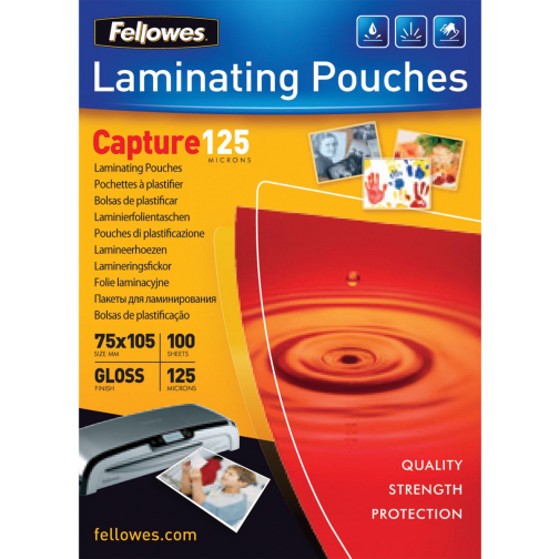 Fellowes lamineerhoes Capture125 ft 75 x 105 mm, 250 micron (2 x 125 micron), pak van 100 stuks