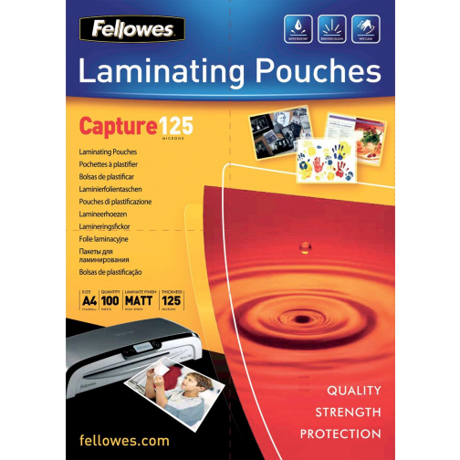 Fellowes lamineerhoes Capture125 ft A4, 250 micron (2 x 125 micron), pak van 100 stuks, mat
